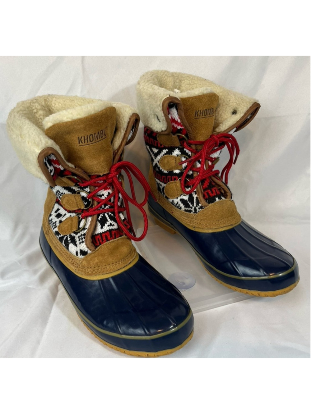 Khombu Snow Boots Size 9 Womens Winter Pull On Casual Faux Fur Lace Up Red Jenna